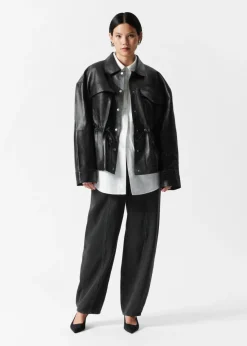 Discount & Other Stories Veste En Cuir à Cordon De Serrage Noir