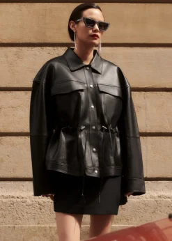 Discount & Other Stories Veste En Cuir à Cordon De Serrage Noir