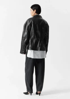 Discount & Other Stories Veste En Cuir à Cordon De Serrage Noir
