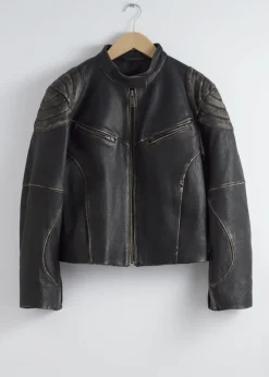 Outlet & Other Stories Veste En Cuir Surpiquée Noir