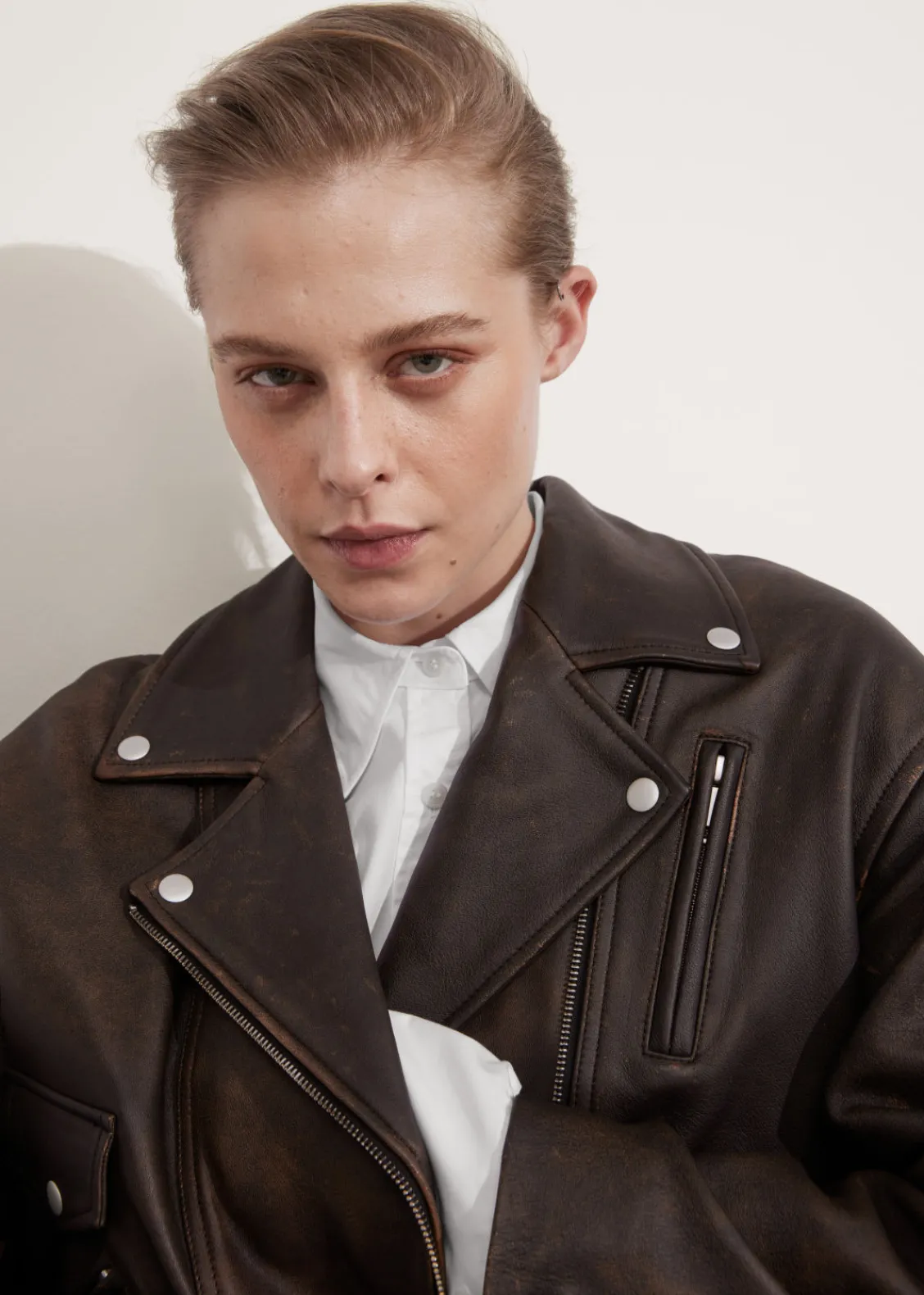 New & Other Stories Veste Motard Oversize En Cuir Marron vintage