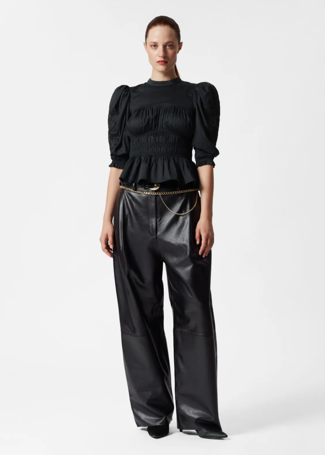 Fashion & Other Stories Blouse Péplum à Manches Volumineuses Noir
