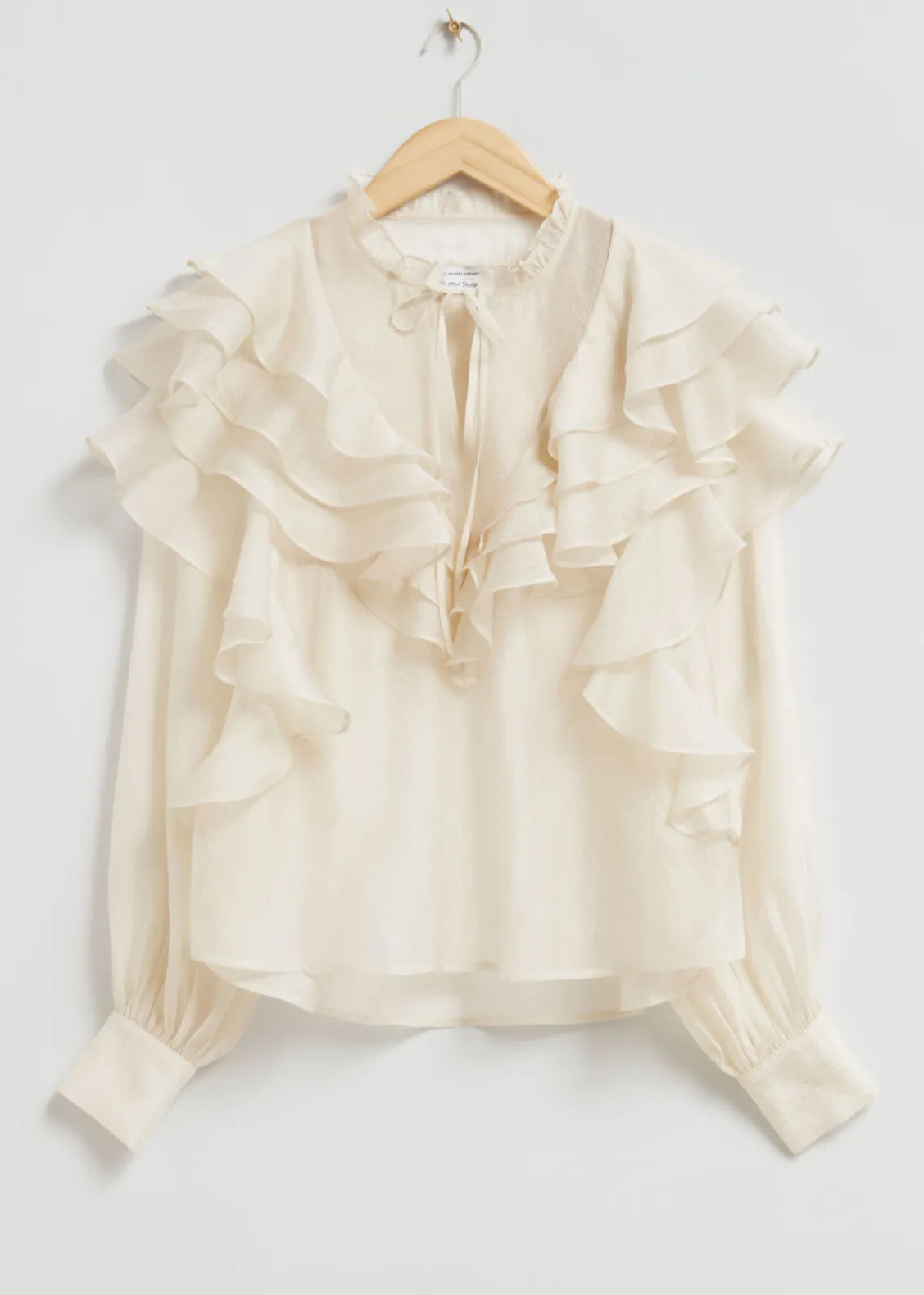 Clearance & Other Stories Blouse Transparente à Volants Ivoire