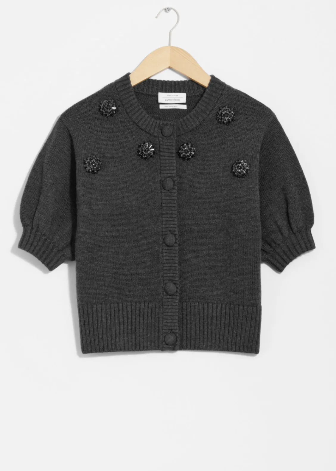 Store & Other Stories Cardigan à Perles En Laine Mérinos Gris