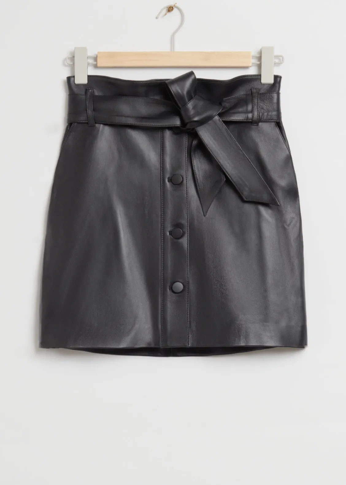 Clearance & Other Stories Jupe En Cuir Taille Paperbag Ceinturée Noir