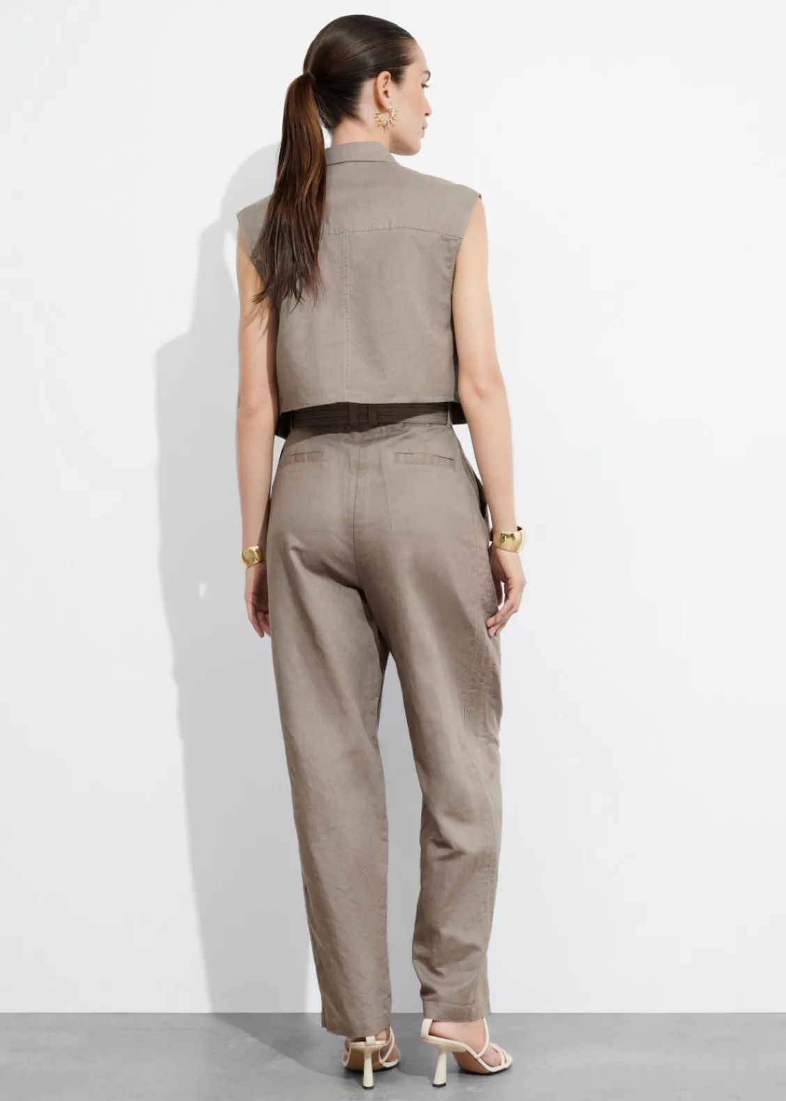 Flash Sale & Other Stories Pantalon à Fronces En Lin Mélangé Taupe