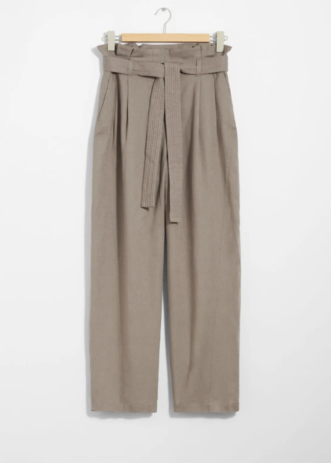 Flash Sale & Other Stories Pantalon à Fronces En Lin Mélangé Taupe
