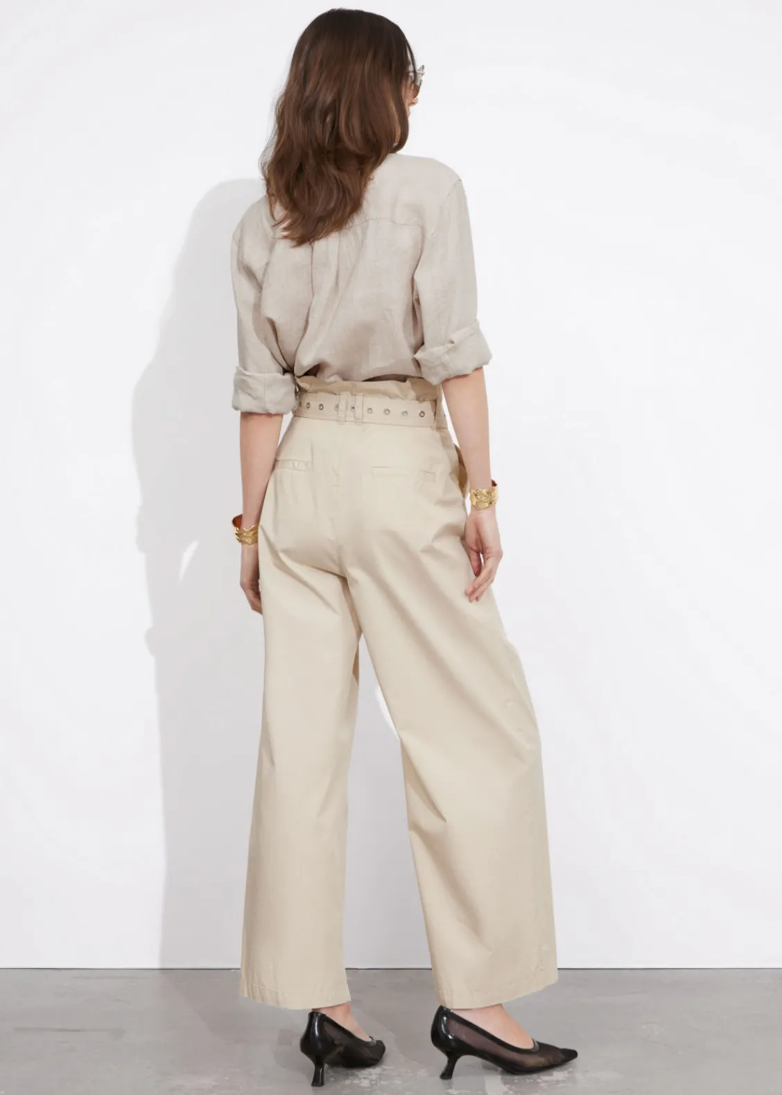 Outlet & Other Stories Pantalon Taille Haute Froncée à Ceinture à œillets